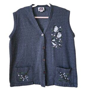 Northern Woods Clothing Co. Vest Womens M Gray V Neck Buttons Fleece Print VTG